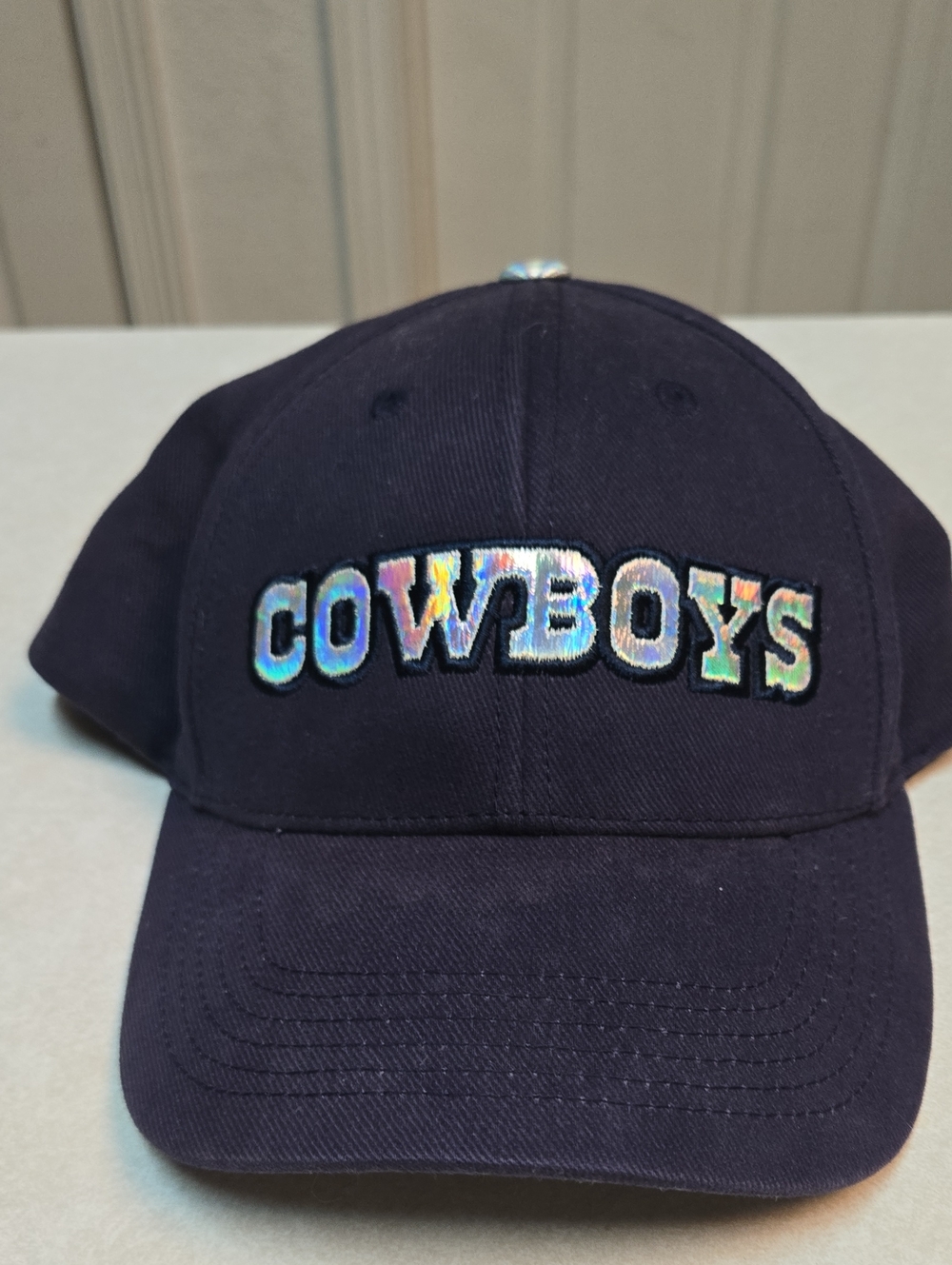 WOMENS NFL Navy Baseball Cap with Iridescent COWBOYS Lettering